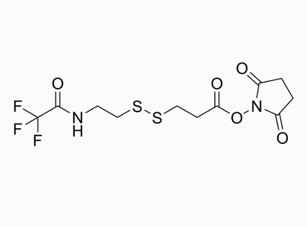 Trifluoroacetamidoethyl-SS-propionic NHS ester.png